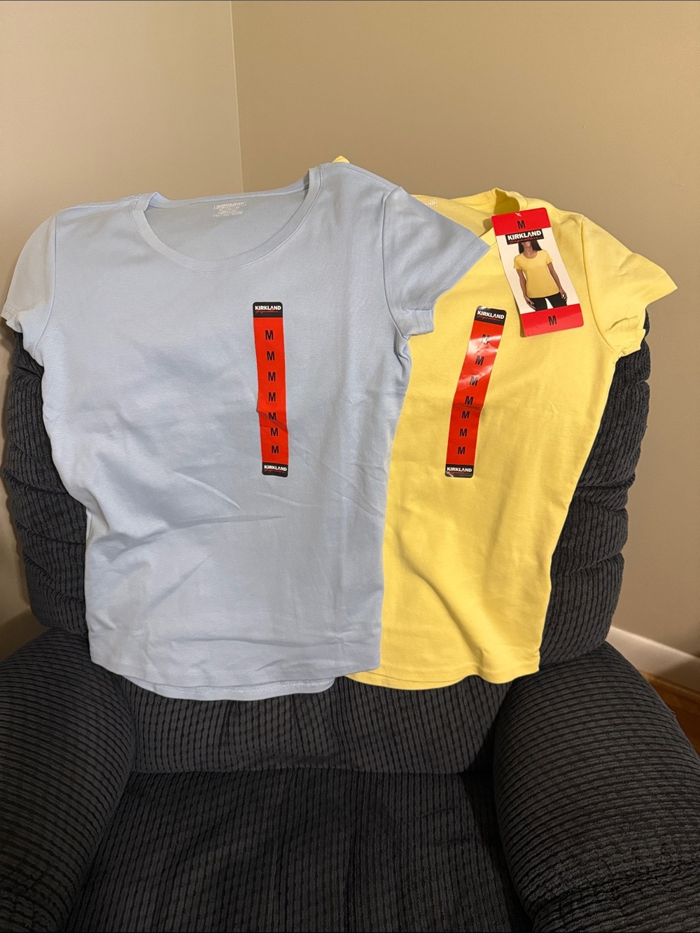NWT Kirkland Signature Short Sleeve Women’s Tees in Light Blue & Yellow